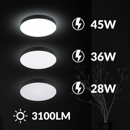 Plafon sufitowy LED okrągły czarny 3 barwy światła 3 poziomy jasności 50cm IP54