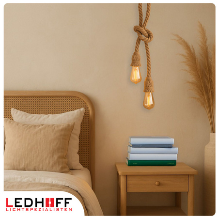 Lampa sufitowa wisząca podwójna Sznur konopny jutowy 2x 1,2m Lina E27 Boho