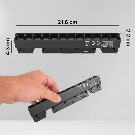 ZESTAW M20 3x Lampa soczewkowa punktowa LED 12W 22cm czarna 3 BARWY ŚWIATŁA + szyna magnetyczna 1m