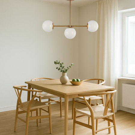 Lampa sufitowa złota metalowa z 3 mlecznymi kloszami ozdobna E27