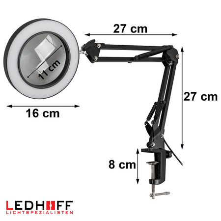 Lampa biurkowa LED czarna 12W z lupą szkłem powiększającym