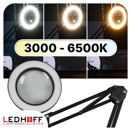 Lampa biurkowa LED czarna 12W z lupą szkłem powiększającym