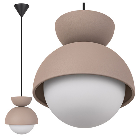 Lampa wisząca beżowa biały szklany klosz nad stół NOWOCZESNA