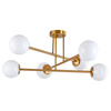 Lampa sufitowa złota metalowa z 6 mlecznymi kloszami ozdobna E27