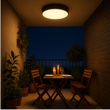 Plafon sufitowy LED okrągły czarny 3 barwy światła 3 poziomy jasności 50cm IP54