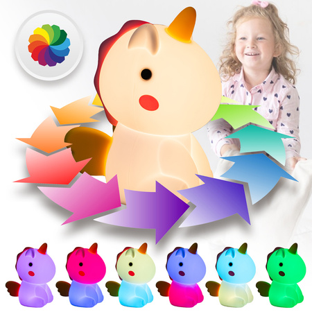 Lampka nocna LED dla dzieci JEDNOROŻEC wielokolorowe światło RGB