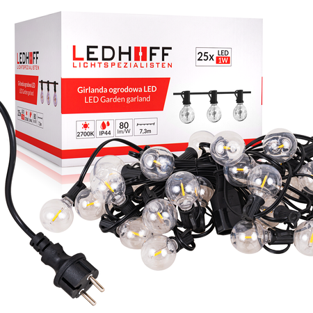 Girlanda ogrodowa łańcuch świetlny 7,3m + 25x żarówka LED kulka