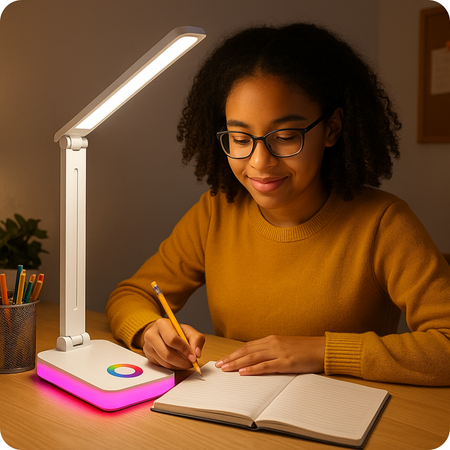 Lampka biurkowa LED biała 5W + światło RGB + USB