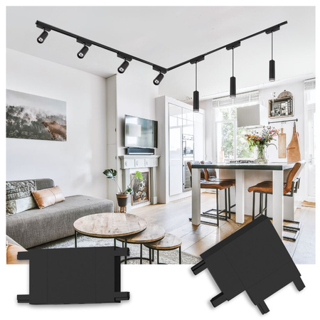 Oświetlenie szynowe magnetyczne ZESTAW 2x Listwa 1m + 5x lampa LED CZARNY