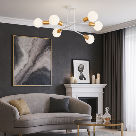 Lampa sufitowa biało-złota metalowa E27 ozdobna 6-punktowa Trinity