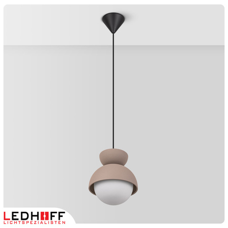 Lampa wisząca beżowa biały szklany klosz nad stół NOWOCZESNA