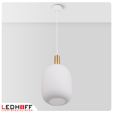 Lampa wisząca biały klosz szklany E27 do salonu czarna złota NOWOCZESNA