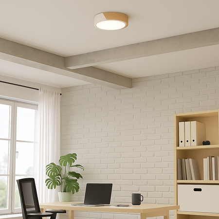 Plafon sufitowy LED biały metal + DREWNO 30cm WOODLINE