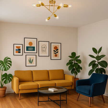 Lampa sufitowa złota metalowa E27 ozdobna 6-punktowa Trinity