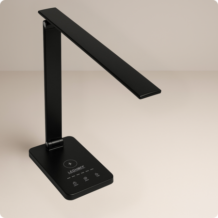 Lampka biurkowa LED czarna 6W z ładowarką indukcyjną i portem USB