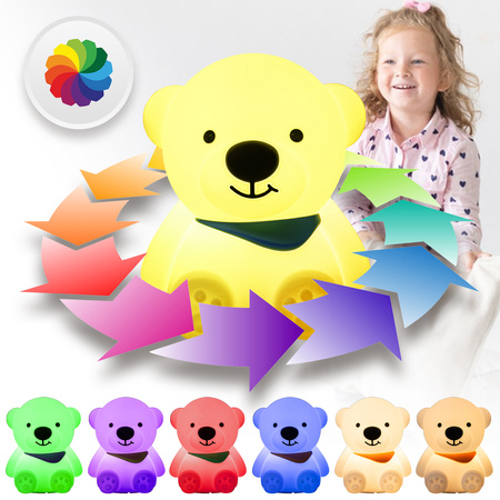 Lampka nocna LED dla dzieci MIŚ wielokolorowe światło RGB miękki silikon