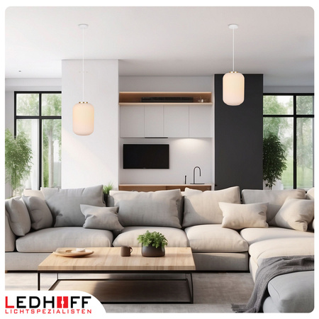 Lampa wisząca szklana E27 biała złota GLAMOUR szkło ryflowane