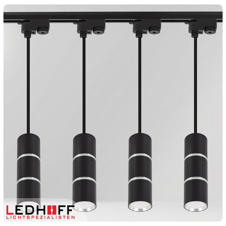 Oświetlenie szynowe czarny srebrny 5x lampa wisząca 100cm GU10 szyna 2m