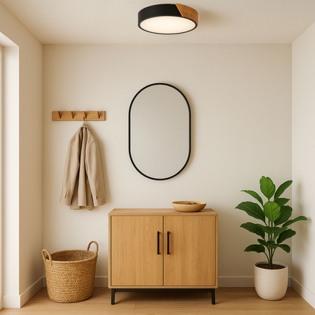 Plafon sufitowy LED czarny metal + DREWNO 40cm WOODLINE