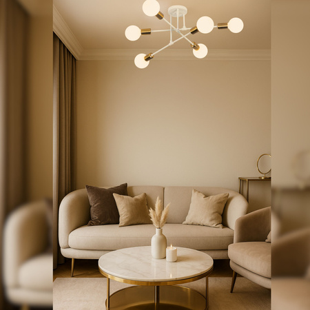 Lampa sufitowa biało-złota metalowa E27 ozdobna 6-punktowa Trinity