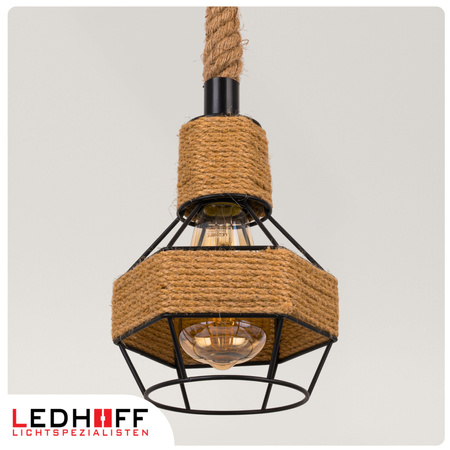 Lampa sufitowa wisząca z kloszem Sznur konopny jutowy 1,5m Lina E27 Boho