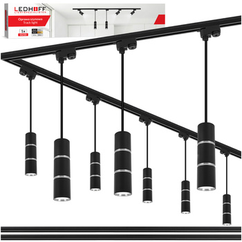 Oświetlenie szynowe czarny srebrny 8x lampa wisząca 100cm GU10 szyna 4m