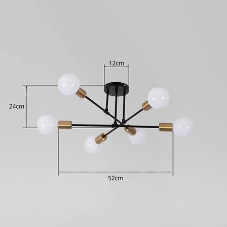 Lampa sufitowa czarno-złota metalowa E27 ozdobna 6-punktowa Trinity