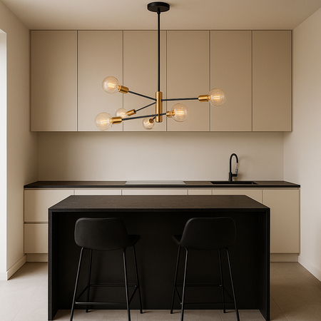 Lampa sufitowa czarno-złota metalowa E27 ozdobna 6-punktowa modern design