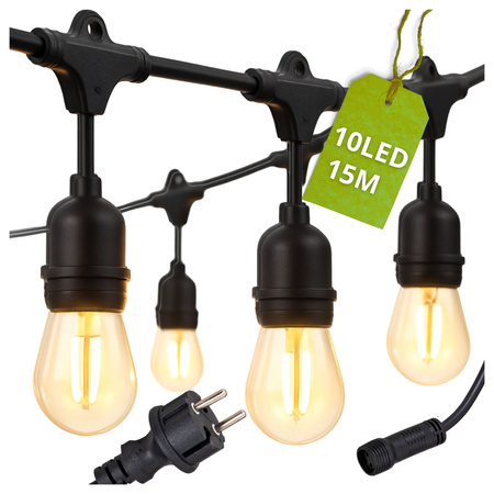 Girlanda ogrodowa łańcuch świetlny 15m + 10x żarówka LED Lampki do ogrodu