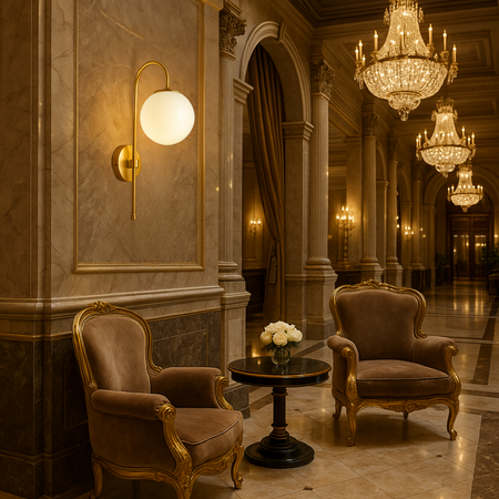 Lampa ścienna złota metalowa z mlecznym kloszem ozdobna szklana kula E27 kinkiet