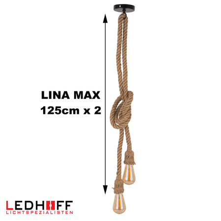 Lampa sufitowa wisząca podwójna Sznur konopny jutowy 2x 1,2m Lina E27 Boho