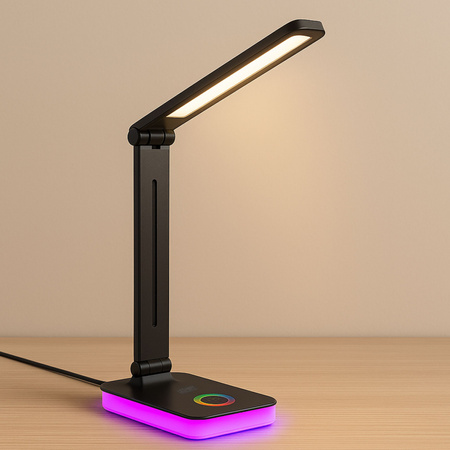 Lampka biurkowa LED czarna 5W + światło RGB + port USB