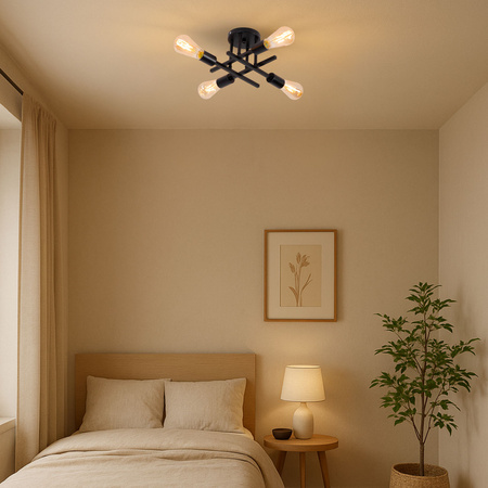 Lampa sufitowa czarna metalowa E27 ozdobna 4-punktowa