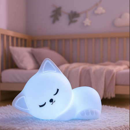 Lampka nocna LED dla dzieci KOTEK wielokolorowe światło RGB miękki silikon