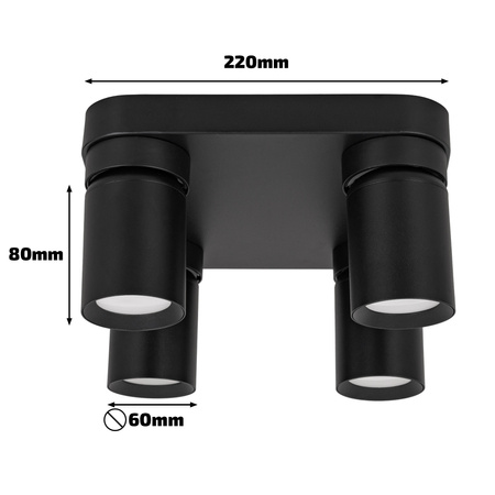 Kinkiet sufitowy kwadrat poczwórny Spot GU10 czarny