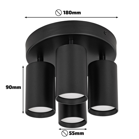 Kinkiet sufitowy okrągły poczwórny Spot GU10 czarny