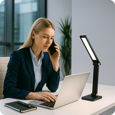 Lampka biurkowa LED czarna 6W z ładowarką indukcyjną i portem USB