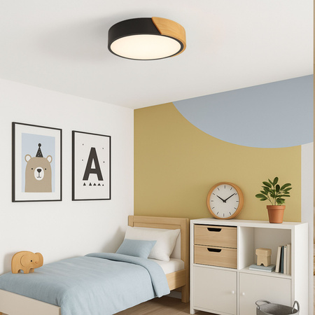 Plafon sufitowy LED czarny metal + DREWNO 40cm WOODLINE