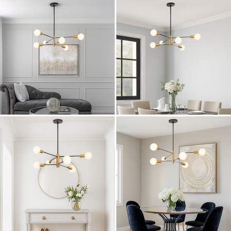 Lampa sufitowa czarno-złota metalowa E27 ozdobna 6-punktowa modern design