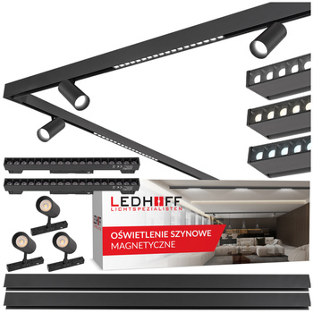 ZESTAW M20 LED 3x Lampa punktowa SPOT 12W + 2x lampa soczewkowa 18W 3 BARWY ŚWIATŁA + 2x szyna magnetyczna 1m + łącznik