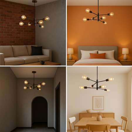 Lampa sufitowa czarna metalowa E27 ozdobna 6-punktowa design loft