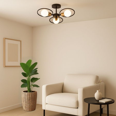 Lampa sufitowa czarno-złota metalowa E27 ozdobna 3-punktowa design