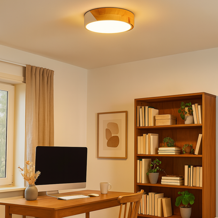 Plafon sufitowy LED biały metal + DREWNO 40cm WOODLINE