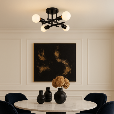 Lampa sufitowa czarna metalowa E27 ozdobna 4-punktowa