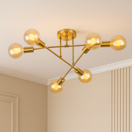 Lampa sufitowa złota metalowa E27 ozdobna 6-punktowa Trinity