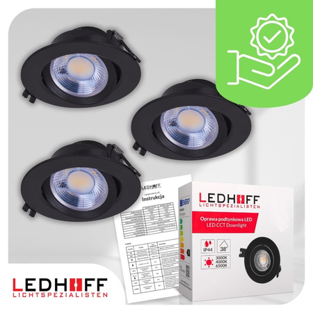 3x Oprawa sufitowa podtynkowa LED czarna RUCHOMA 3 barwy światła 7W