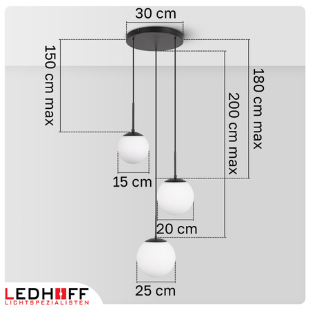 Lampa wisząca biała czarna 3x E27 szklany klosz kula NOWOCZESNA
