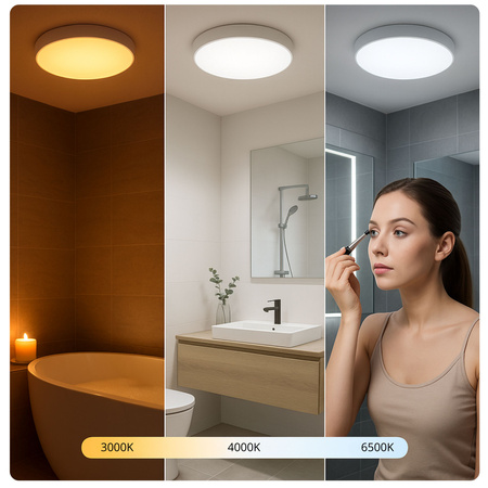 Plafon sufitowy LED okrągły biały Lampa sufitowa 3 barwy światła 30cm IP54