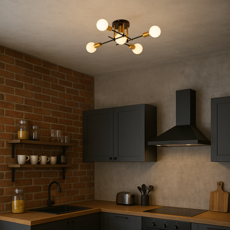 Lampa sufitowa czarna złota metalowa z 5 punktami światła ozdobna E27