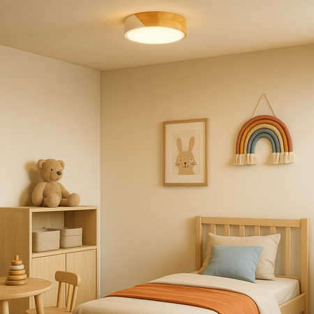 Plafon sufitowy LED biały metal + DREWNO 30cm WOODLINE